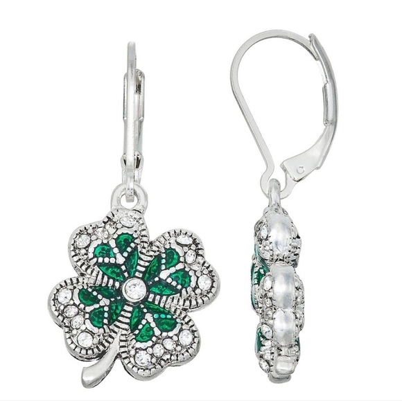 Napier Jewelry - Napier Silver Tone Lucky Shamrock Drop Earrings Leverback NWT